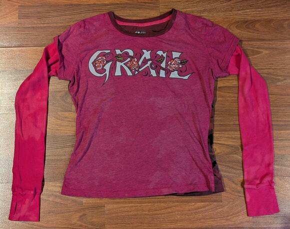 Camo Tops - Y2K Grail Pink Camo Layered Long Sleeve Thermal Top Roses USA Made M